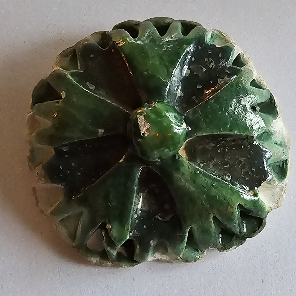 Handmade brooch chunky flower clay green glaze shabby chic floral pin